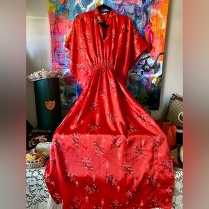 Beautiful Vintage crafted in Thailand RED Mandarin Evening Holiday Dress Kimono